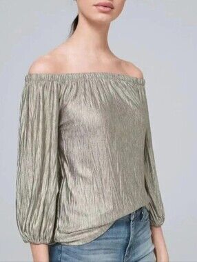 White House Black Market Metallic Off Shoulder Oversized Blouse